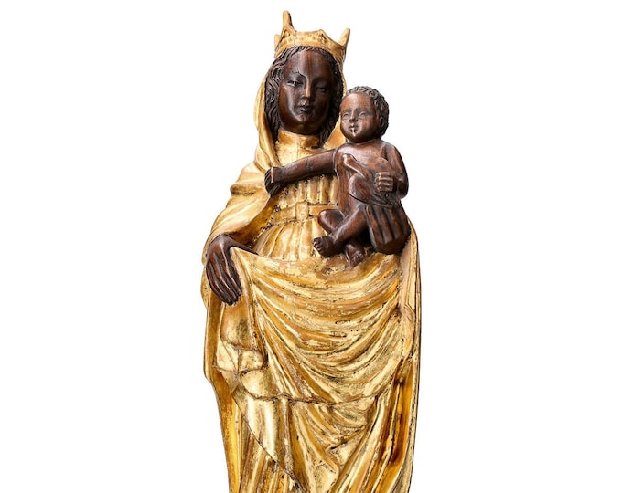 Statue of the Madonna del Pilar, carved in hand-decorated Valgardena wood, Italian production
