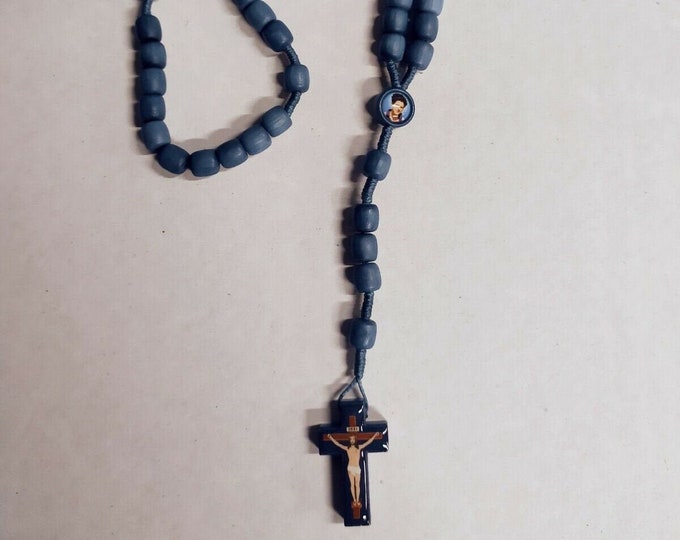 Rosary of Blessed Carlo Acutis in blue wood 41.5 cm (16.33 inches) of Italian artisan production