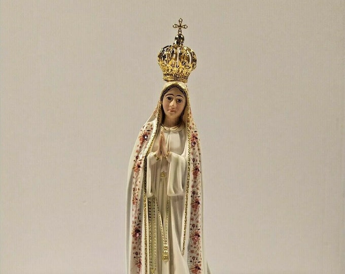 Statue of Our Lady of Fatima in resin glass, 25 cm (9,84 inches) hand-decorated with floral finish, handcrafted