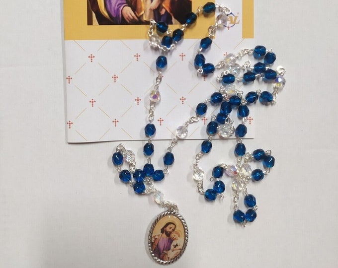 Saint Joseph's Rosary in crystal, 48 cm (18.89 inches) with recitation booklet, handcrafted in Italy