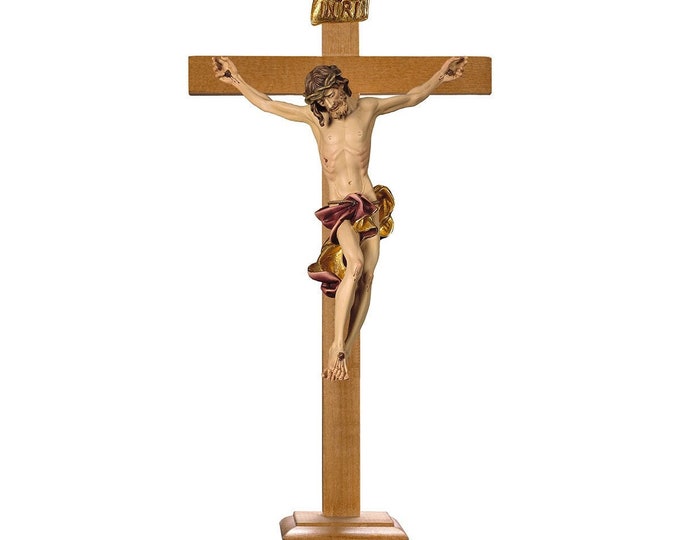 Baroque countertop crucifix, carved in Valgardena wood and decorated by hand, various sizes, of Italian artisan production