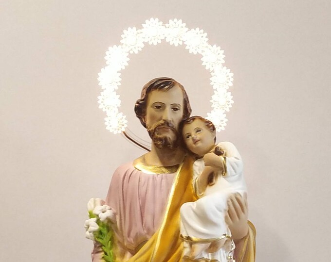 Statue of Saint Joseph cm 50 (19.68 inches) with luminous halo in marble resin decorated by hand, handcrafted in Italy
