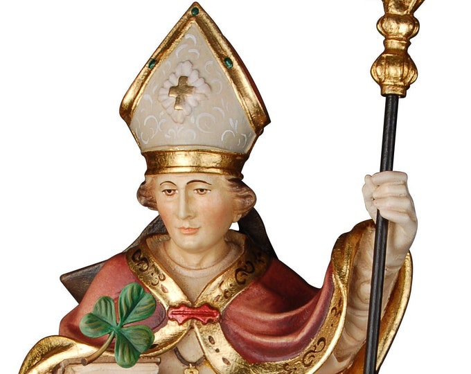 Statue of St. Patrick carved in wood from Valgardena and decorated by hand of Italian artisan production