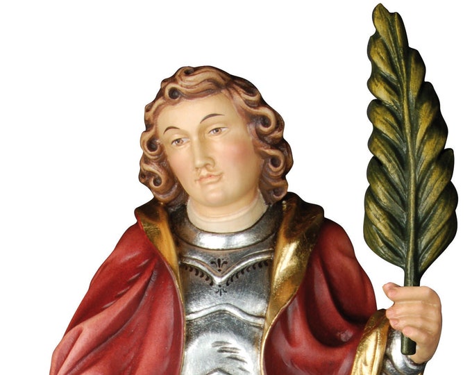 Statue of San Gordiano carved in valgardena wood decorated by hand of Italian artisan production