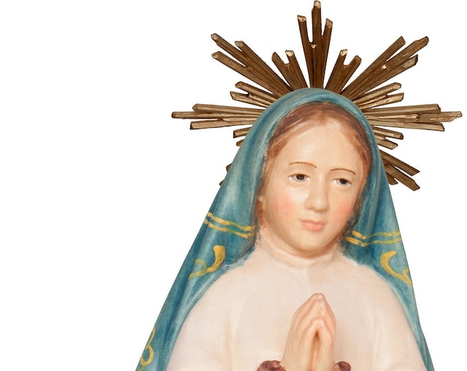 Scultua statue of St. Jacinta Marto, shepherdess of Fatima, carved in wood of Valgardena and decorated by hand hand hand production