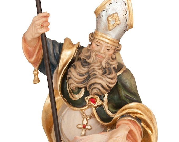 Statue of Saint Patrick carved in Valgardena wood and decorated by hand, of Italian artisan production