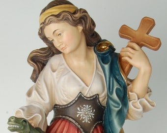 Statue of Santa Margherita carved in wood from Valgardena and decorated by hand of Italian artisan production