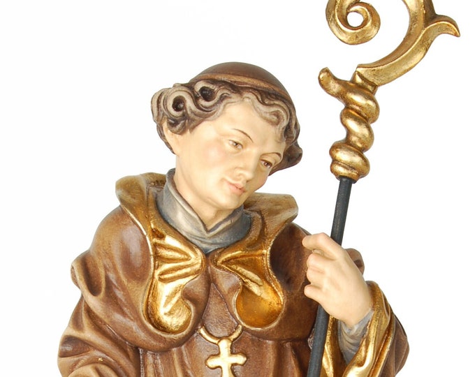 Statue of San Odilone with fire, carved in valgardena wood and hand-decorated with Italian handicraft production