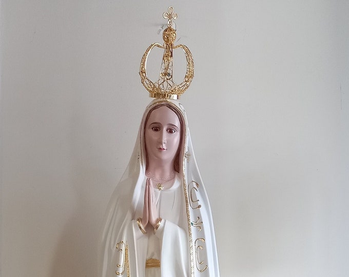 Statue of Our Lady of Fatima cm 101 (39,76 inches) in glass resin with hand-decorated glass eyes of hand-crafted production