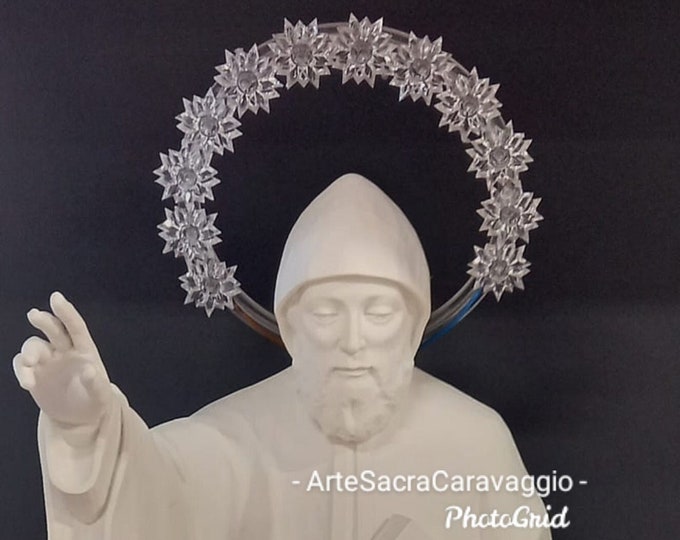 Statue of St. Charbel Makhluf with luminous halo, cm 60 (23,62 inches ) white resin marble, hand decorated handcraft production