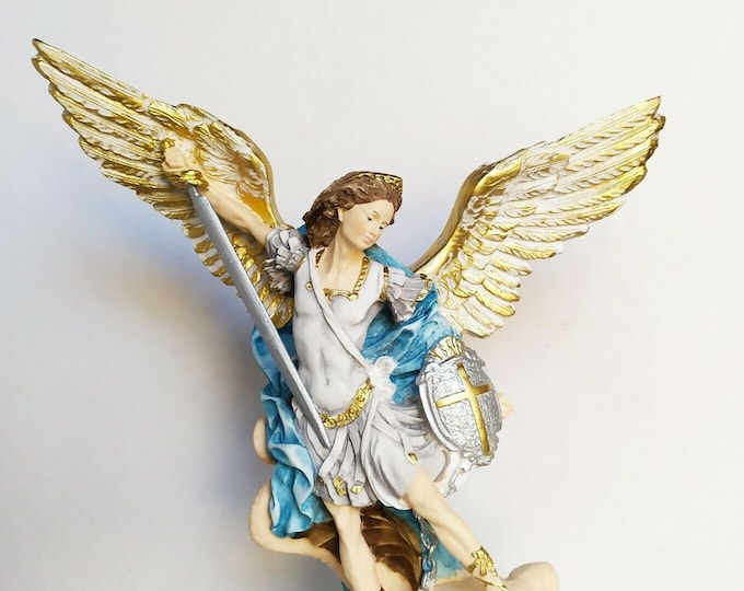 Statue of Saint Michael the Archangel 36 cm (14.17 inches) in marble resin full decorated by hand, Italian artisan production