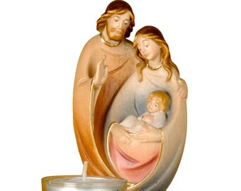 Nativity scene carved in the wood of Valgardena and decorated by hand, Holy Family with candle, various sizes, Italian artisan production