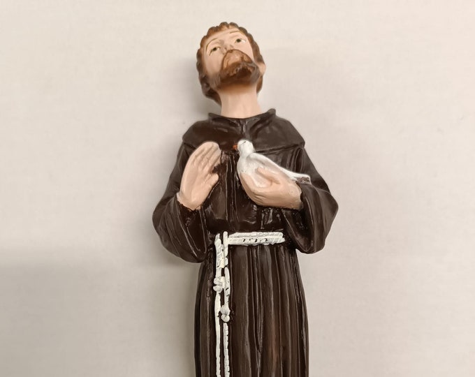 Statue of Saint Francis of Assisi 23 cm (9.05 inches) in hand-decorated full resin marble of Italian artisan production