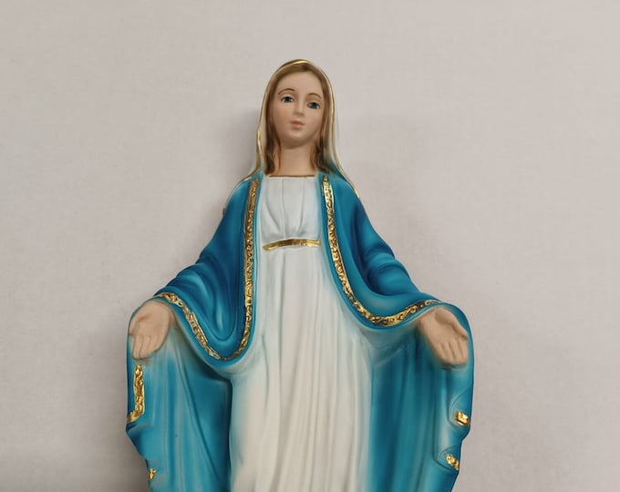 Statue of the Miraculous Madonna 30 cm (11.81 inches) in hand-decorated full resin marble, Italian artisan production