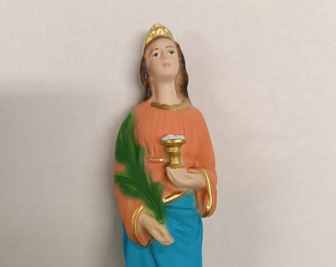 Statue of Saint Lucia of Syracuse 20 cm (7.87 inches) in hand-decorated full resin marble of Italian artisan production