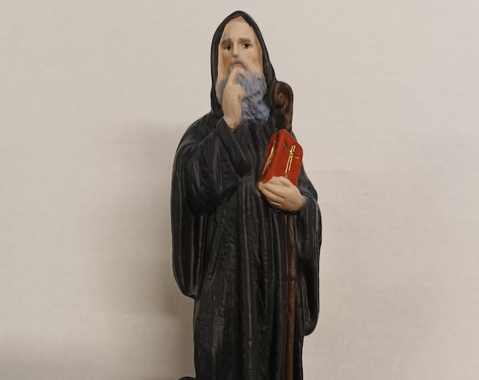 Statue of Saint Benedict of Nursia 20 cm (7.87 inches) in hand-decorated full resin marble, Italian artisan production