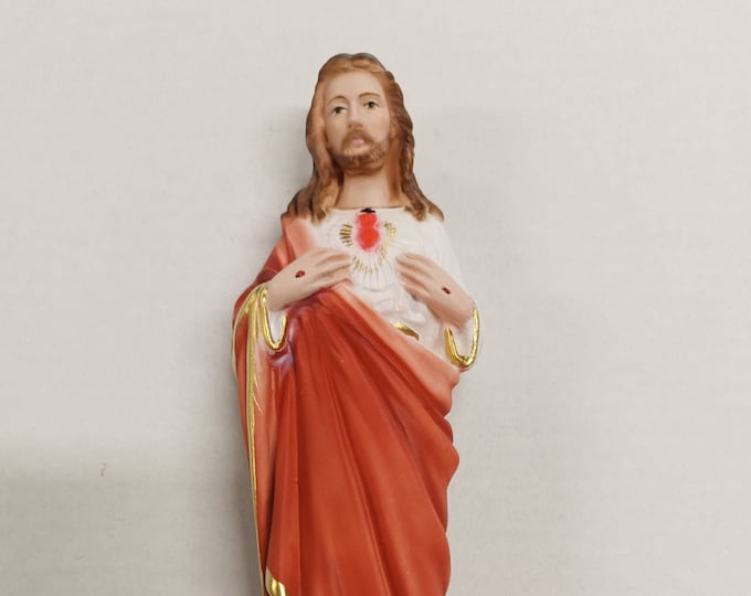 Statue of Jesus the Sacred Heart 20 cm (7.87 inches) in hand-decorated full resin marble, Italian artisan production