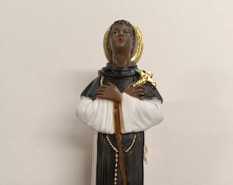 Statue of Saint Martin of Porres 30 cm (11.81 inches) in marble resin full decorated by hand, Italian artisan production