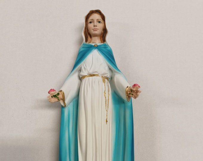 Statue of the Madonna of the Roses cm 30 (11.81 inches) in marble resin full decorated by hand of Italian artisan production