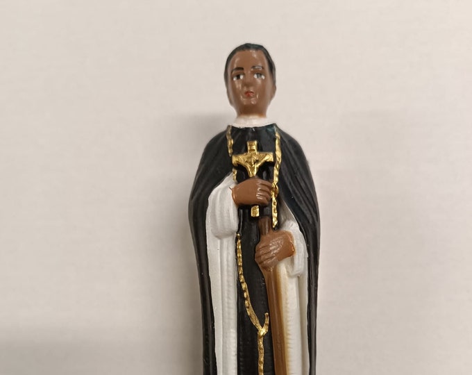 Statue of Saint Martin of Porres cm 20 (7.87 inches) in marble resin full decorated by hand of Italian artisan production