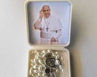 Rosary of Pope Francis, Jorge Mario Bergoglio, with case, handcrafted in Italy