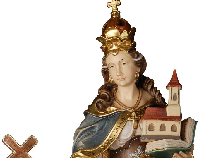 Statue of St. Olga of Kiev carved in wood from Valgardena and decorated by hand of Italian handicraft production
