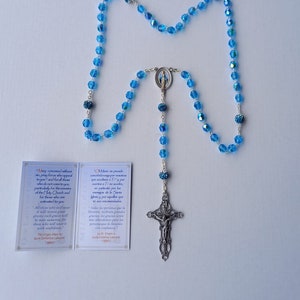 Rosary of the Miraculous Madonna, 7 mm diameter crystal beads, silk-screened centerpiece, Pater with rhinestones, handcrafted in Italy