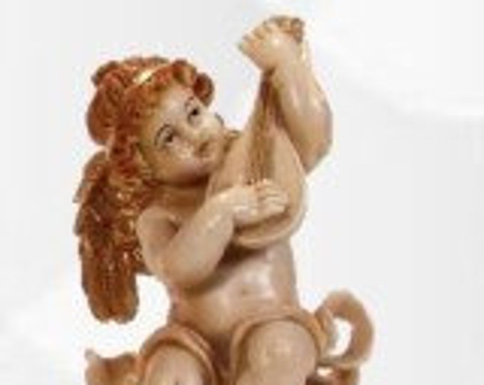 Angel statue cm 30 X 14 (11,81 X 5,51 inches) in hand-decorated resin, handcrafted for indoor and outdoor use