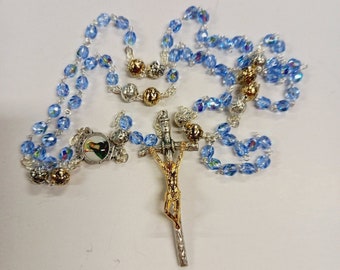 Rosary of Saint Bridget, Bridget's crown, in half crystal, with prayer, handcrafted in Italy