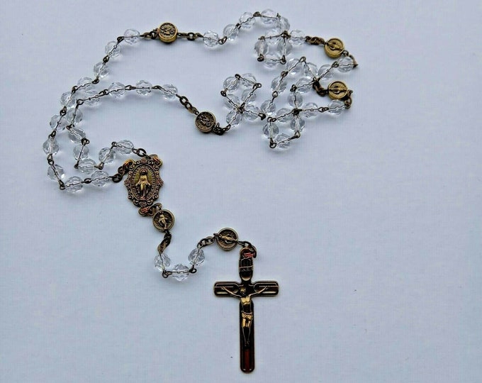 Rosary of the Miraculous Madonna, crystal beads diameter 7.5 mm with particular bronze binding, of Italian artisan production