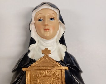 Statue of Saint Clare of Assisi 30 cm (22.82 inches) in hand-decorated resin, artisanal production