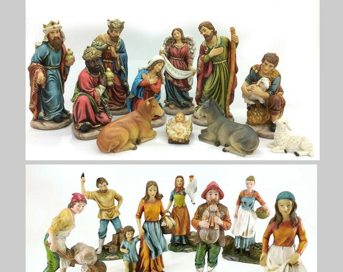 Complete nativity scene cm 30 (11,81 inches) composed of 18 pieces in resin handmade decoration ideal for exteriors and interiors