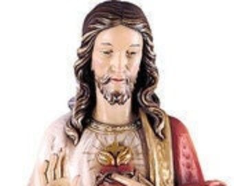 Statue of Jesus Sacred Heart, carved in wood from Valgardena and hand-decorated with Italian craftsmanship