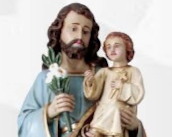 Statue of St. Joseph cm 79 x 24 (31,10 x 9,44 inches) in hand-decorated resin of handcrafted production for interiors and exteriors