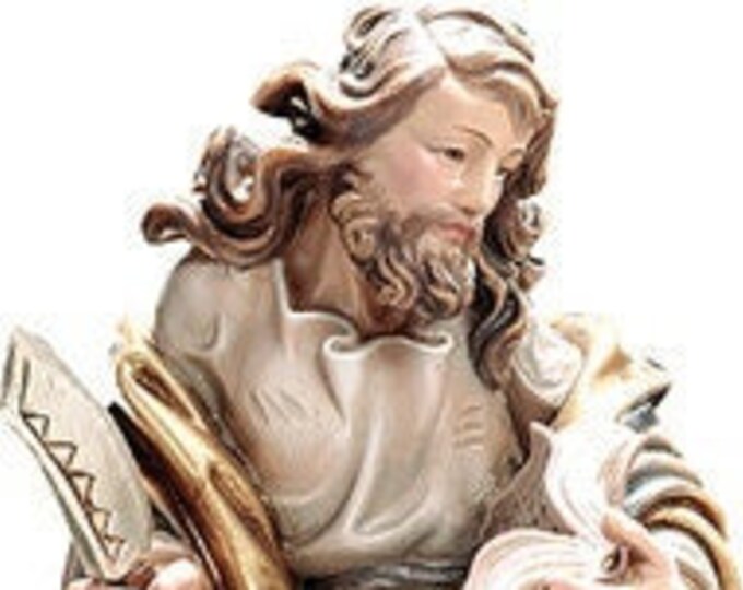 Statue of San Bartolomeo carved in Valgardena wood and decorated by hand, of Italian artisan production
