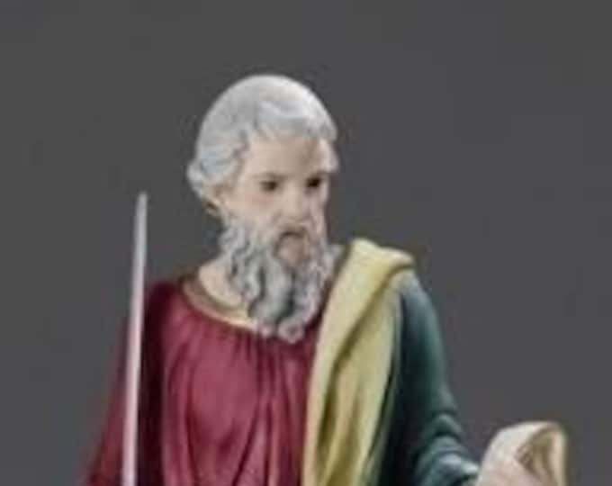 Statue of Saint Paul, cm 22 (8.66 inches) in alabaster powder, wooden base, hand decorated, made in Italy