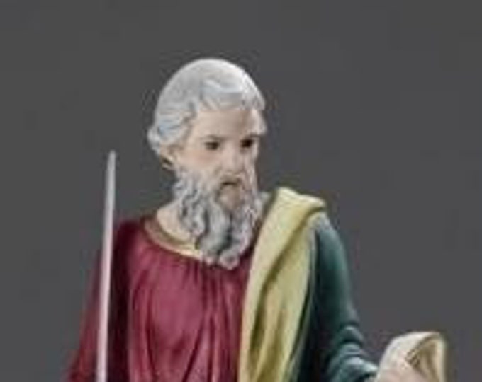 Statue of Saint Paul, cm 43 (16.92 inches) in alabaster powder, wooden base, hand decorated, made in Italy