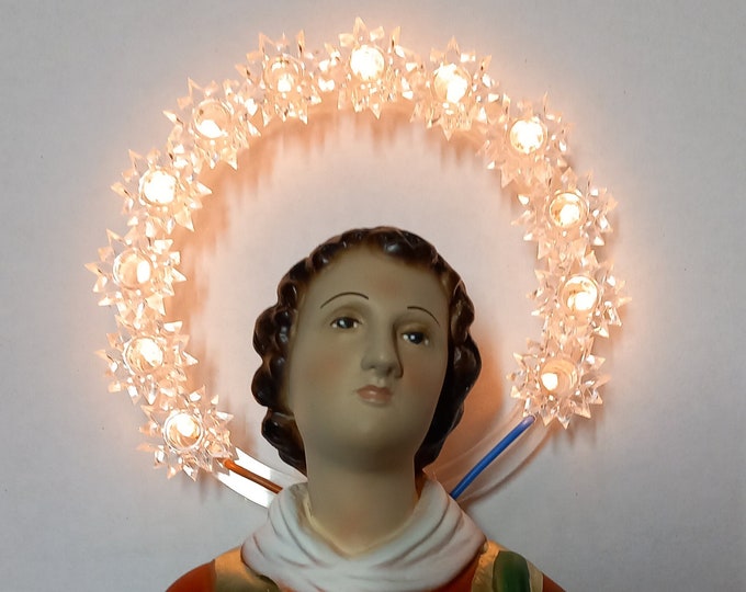 San Lorenzo statue cm 45 (17,71 inches) in hand-decorated resin marble with luminous halo of Italian artisan production