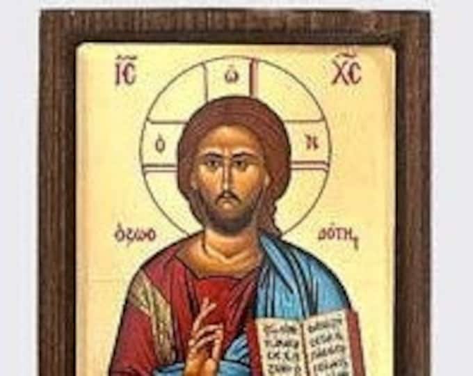 Greek icon of Jesus Christ, in silk-screened wood, various sizes available, handcrafted