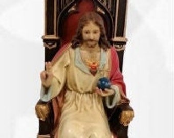 Statue of Jesus Sacred Heart on the throne, 57 cm (22,44 inches) made of resin, hand-decorated, handcrafted