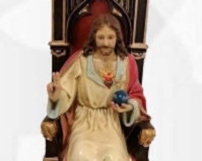 Statue of Jesus Sacred Heart on the throne, 57 cm (22,44 inches) made of resin, hand-decorated, handcrafted