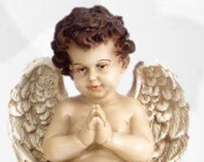 Praying angel statue cm 24 x 19 (9,44 x 7,48 inches) in hand-decorated resin, handcrafted for indoor and outdoor use
