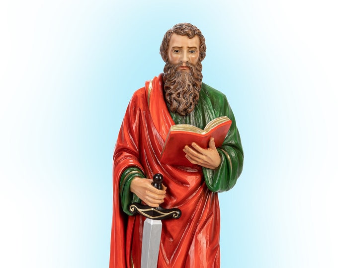 Statue of Saint Paul cm 60 (23.62 inches) in hand-decorated resin, Italian artisan production for outdoor and indoor use
