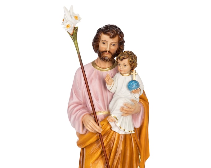 Statue of Saint Joseph cm 80 (31.49 inches) in resin, painted or glass eyes, hand decorated, Italian artisan production