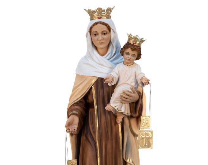 Statue of the Madonna del Carmine 80 cm (31.49 inches) in hand-decorated resin with painted eyes or in glass of Italian artisan production