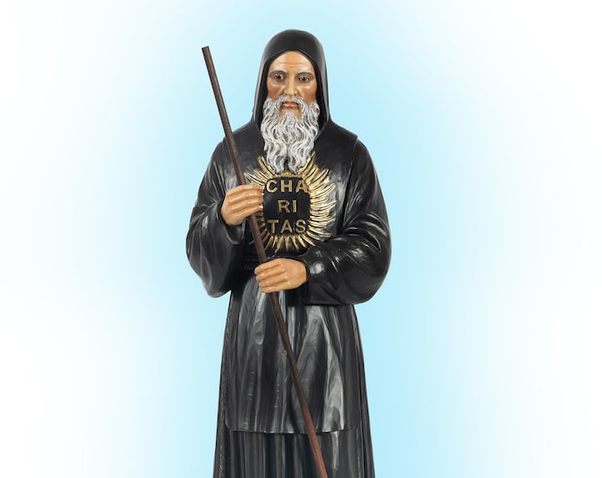 Statue of San Francesco da Paola cm 90 (35.43 inches) in hand-decorated resin, painted or glass eyes, Italian artisan production