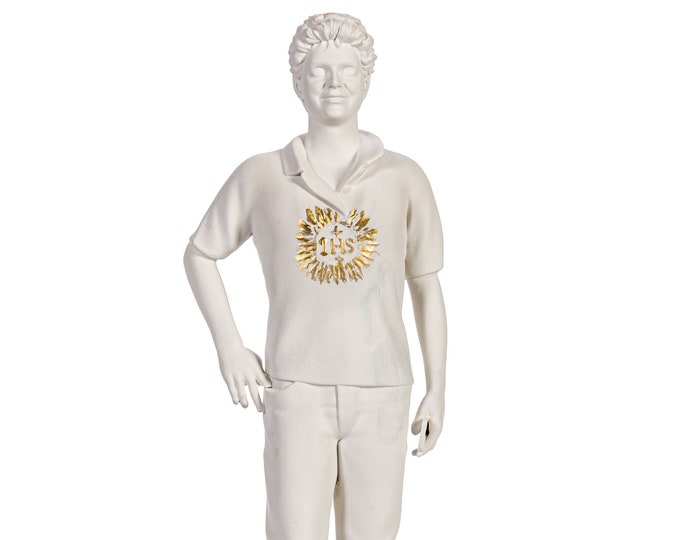 Statue of Blessed Carlo Acutis cm 30 (11.81) in hand-decorated white resin of Italian artisan production