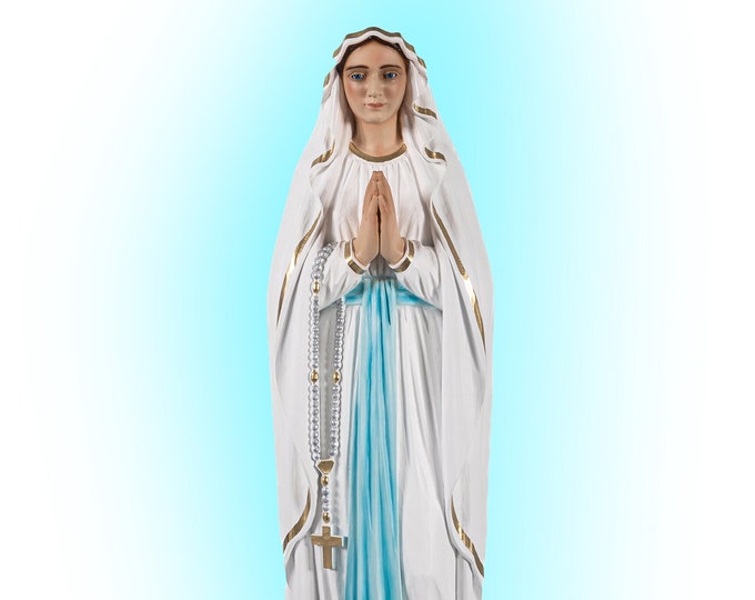 Madonna Lourdes statue cm 100 (39,37 inches) in hand-decorated resin, painted or glass eyes, handcrafted in Italy