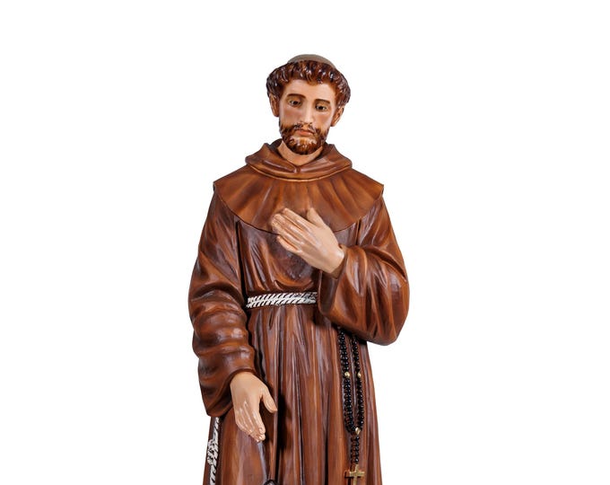 Statue of Saint Francis of Assisi 80 cm (31.50 inches) in hand-decorated resin with painted or glass eyes, Italian artisan production