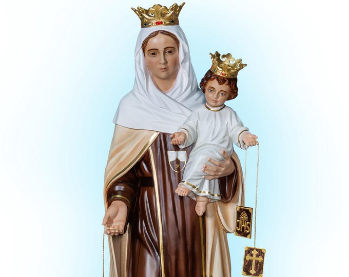 Statue of the Madonna del Carmine cm 125 (49.21 inches) in hand-decorated resin, Italian artisan production, painted or glass eyes